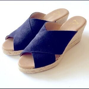 Paseart Suede Espadrilles‎ Wedges Navy Size 6.5 A10